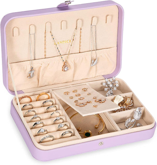 Chic Lavender PU Leather Travel Jewelry Box - Stylish Organizer for Rings, Earrings, Necklaces, and Bracelets - Perfect Gift for Women and Girls