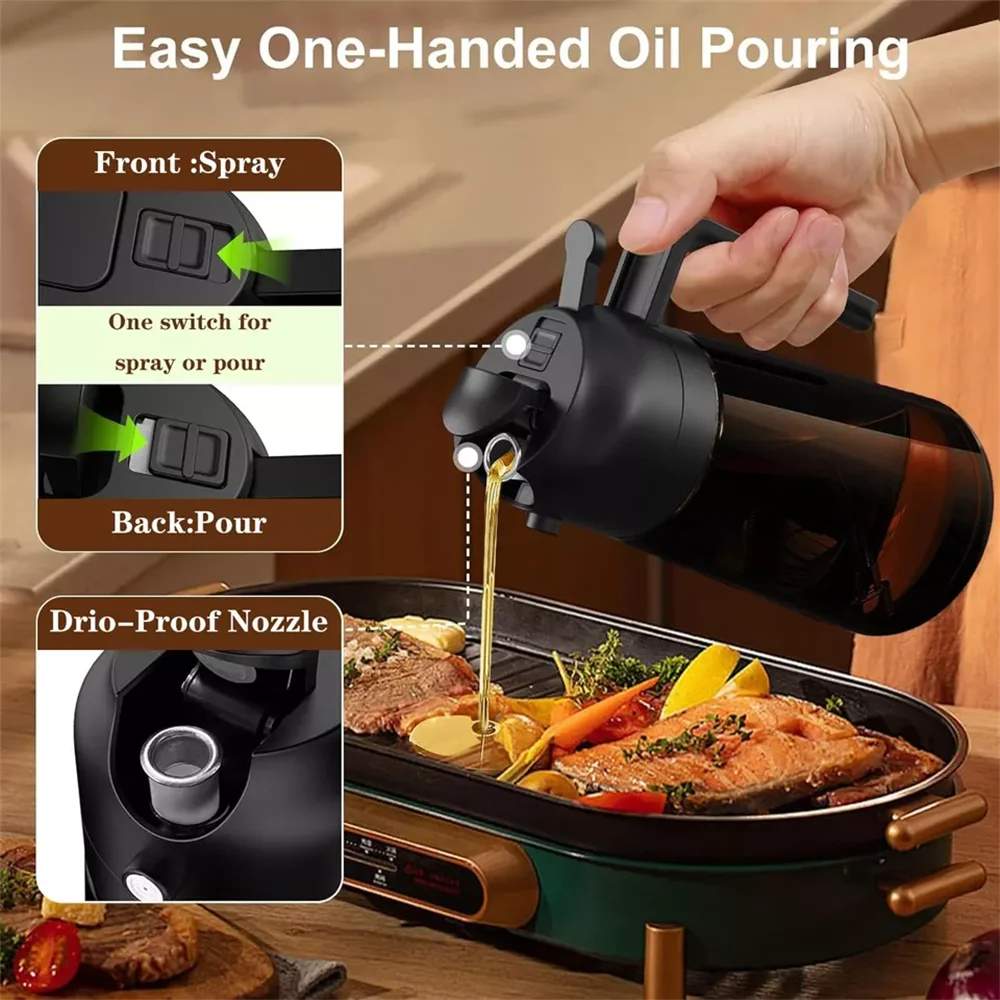 Revolutionary 2-In-1 Glass Oil Dispenser & Sprayer - 16Oz Leakproof Olive Oil Bottle for Effortless Cooking, Air Frying, BBQ, Baking, and Salad Perfection