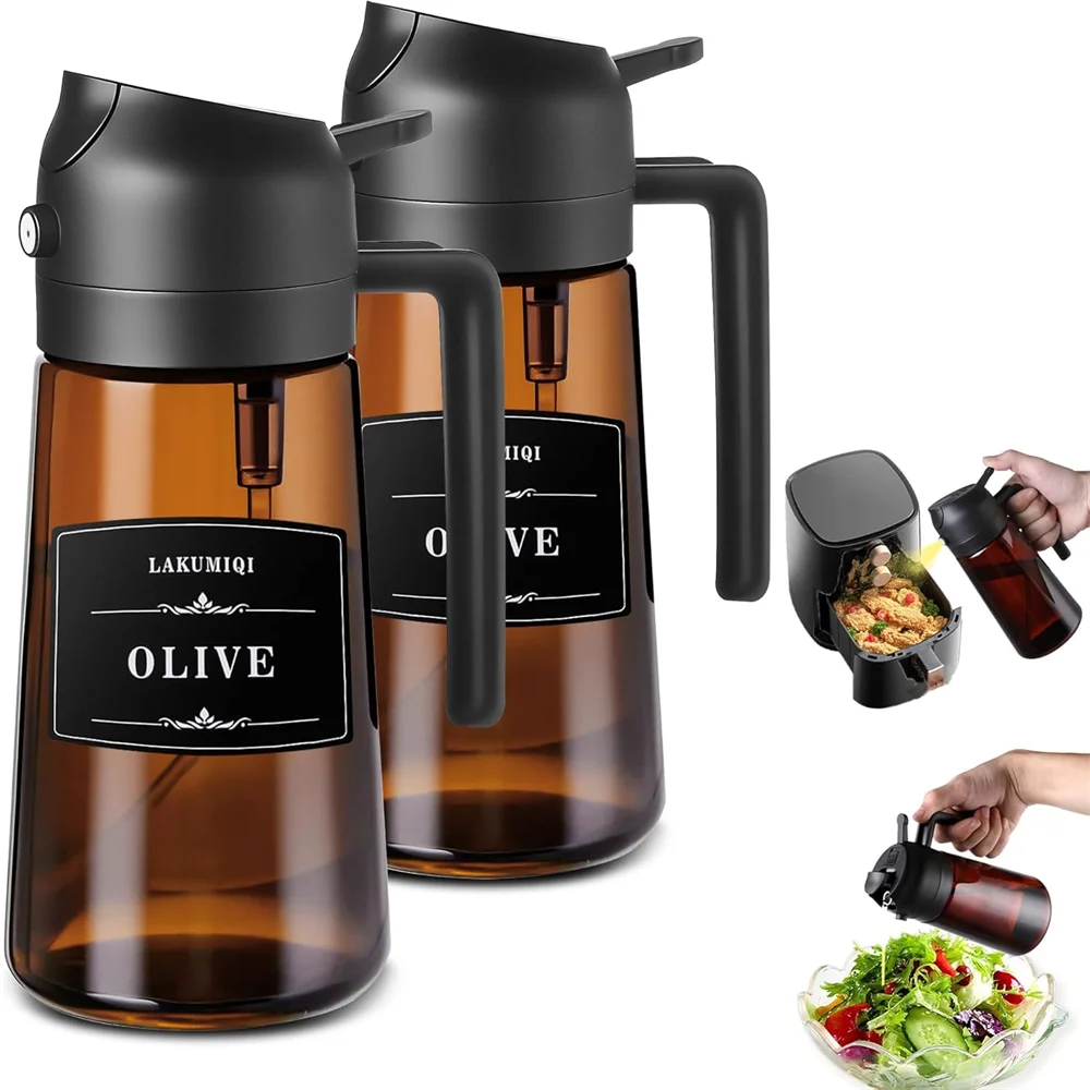 Revolutionary 2-In-1 Glass Oil Dispenser & Sprayer - 16Oz Leakproof Olive Oil Bottle for Effortless Cooking, Air Frying, BBQ, Baking, and Salad Perfection